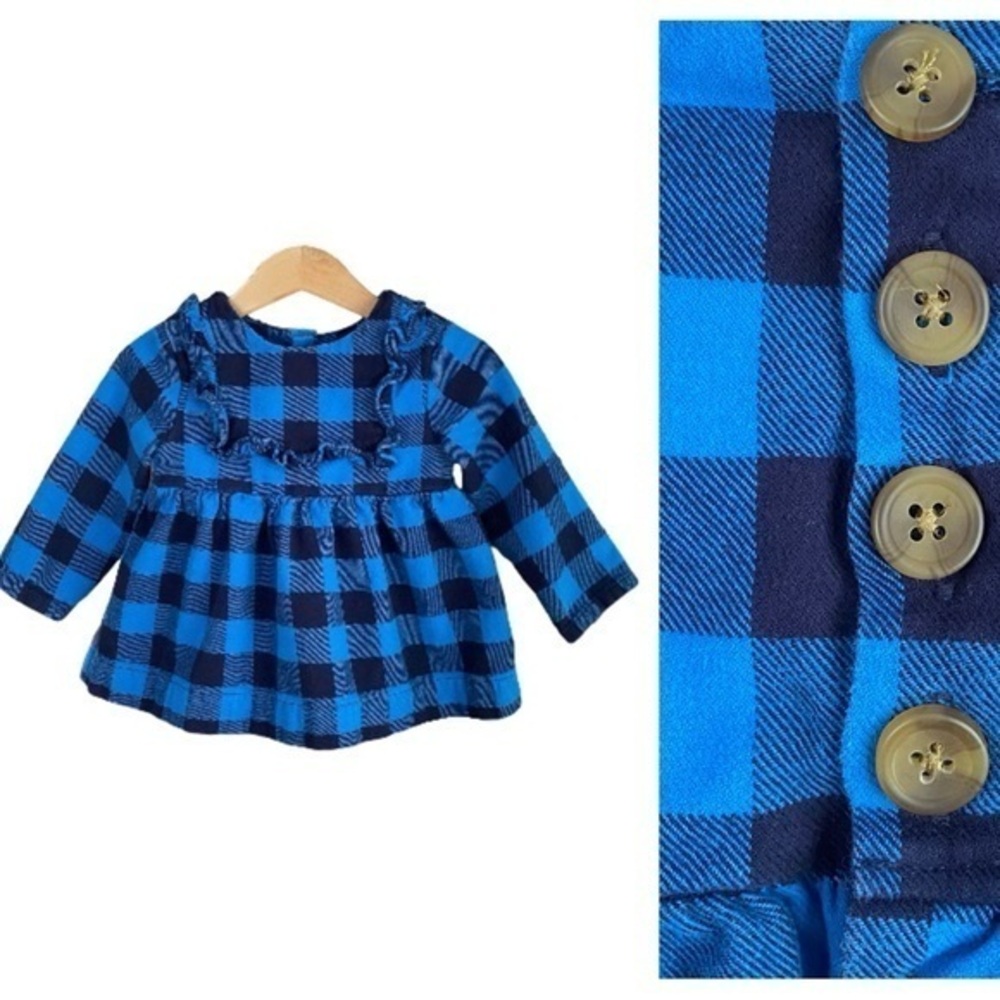 Hanna Andersson Blue Buffalo Check Plaid Flannel Peplum Top 18m